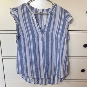 Old Navy Striped V-Neck Blouse - Blue and White